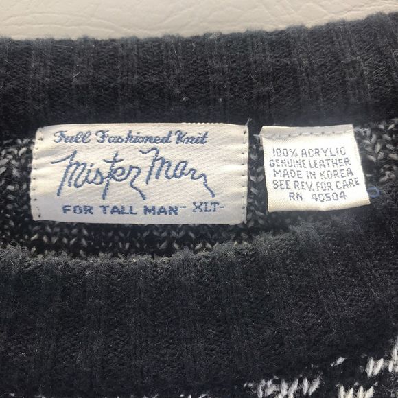 Vtg Mister Man Sweater XLT  Black White Hip Hop Biggie Style Leather - Picture 2 of 8